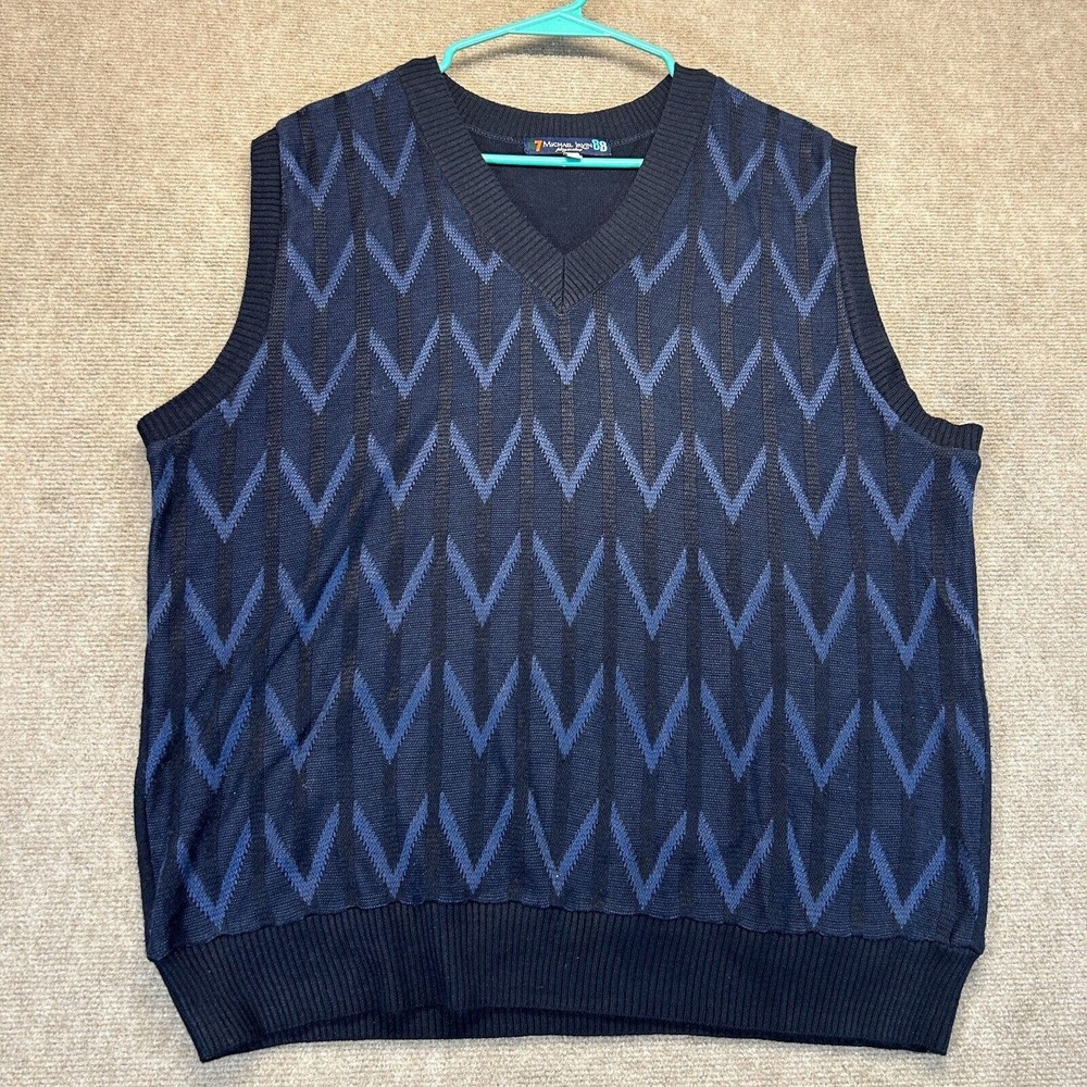 Michael Irvin 88 Playmaker Golf Sweater Vest Men's Large Navy Blue Silk Rayon
